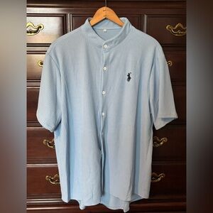 One light blue and one white Men's Casual Button-Down Shirts